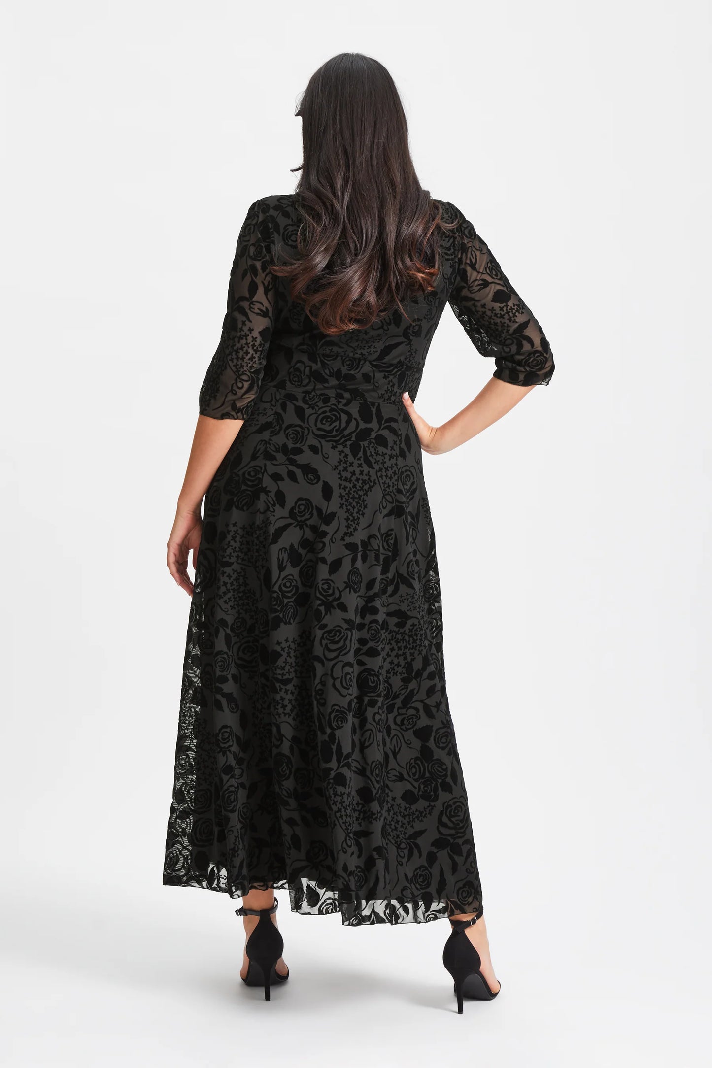 Scarlett & Jo Verity Black Velvet Flock Maxi Dress