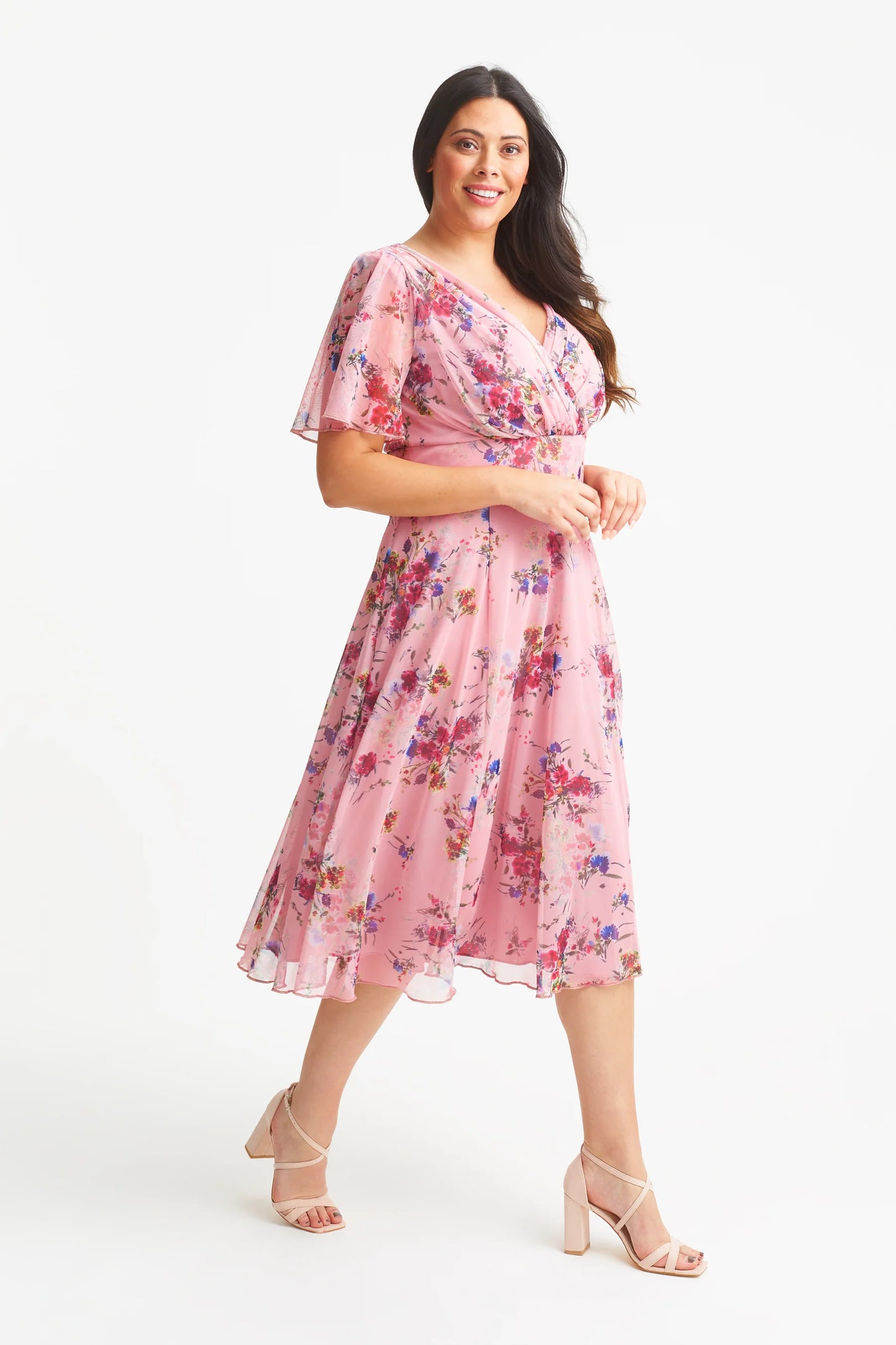 Scarlett & Jo Victoria Pink Red Midi Dress