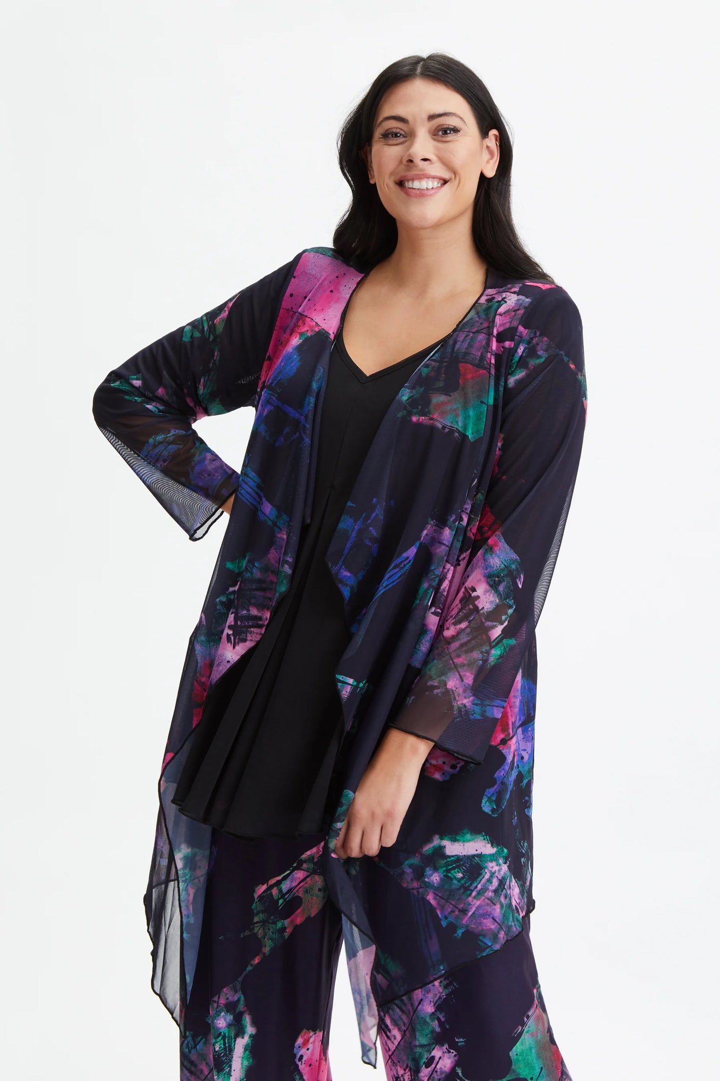 Scarlett & Jo Navy Pink Waterfall Cardigan