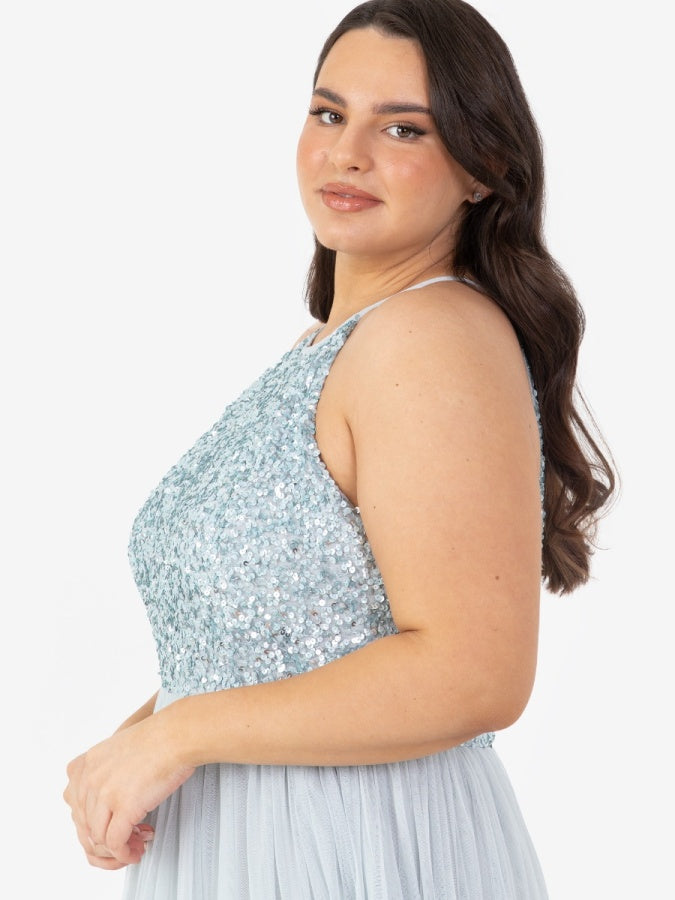 Maya Pale Blue Embellished Halter Maxi Dress