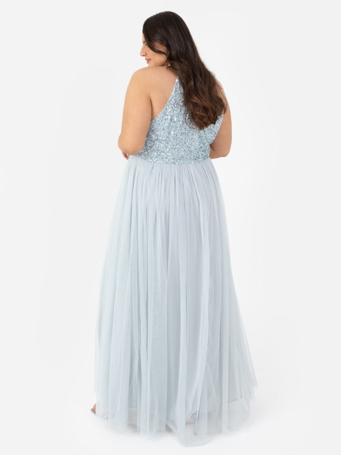Maya Pale Blue Embellished Halter Maxi Dress