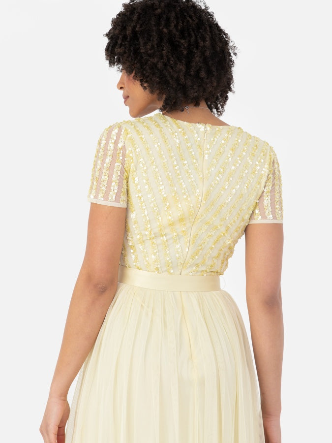 Maya Lemon V Neck Embellished Maxi Dress