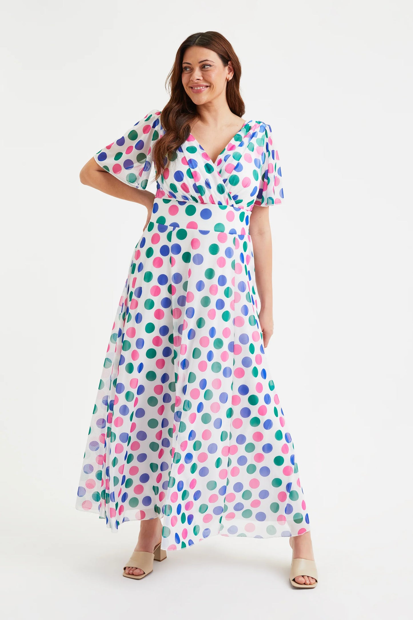 Scarlett & Jo Isabelle Ivory Multidot Maxi Dress