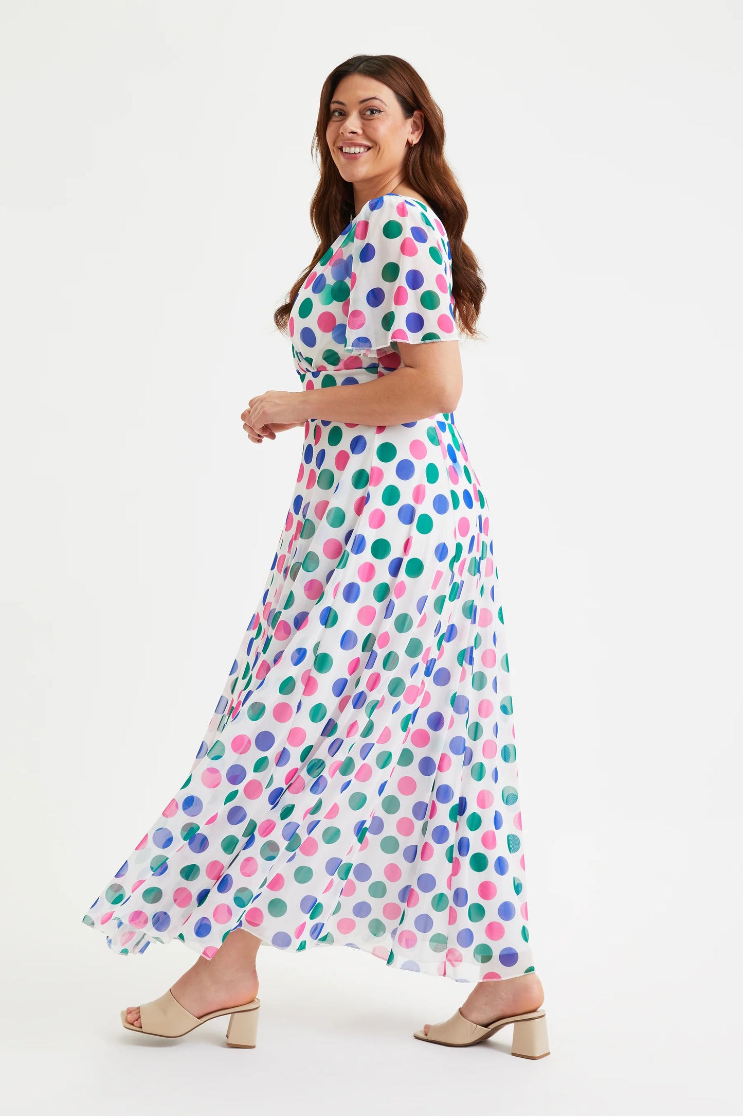 Scarlett & Jo Isabelle Ivory Multidot Maxi Dress