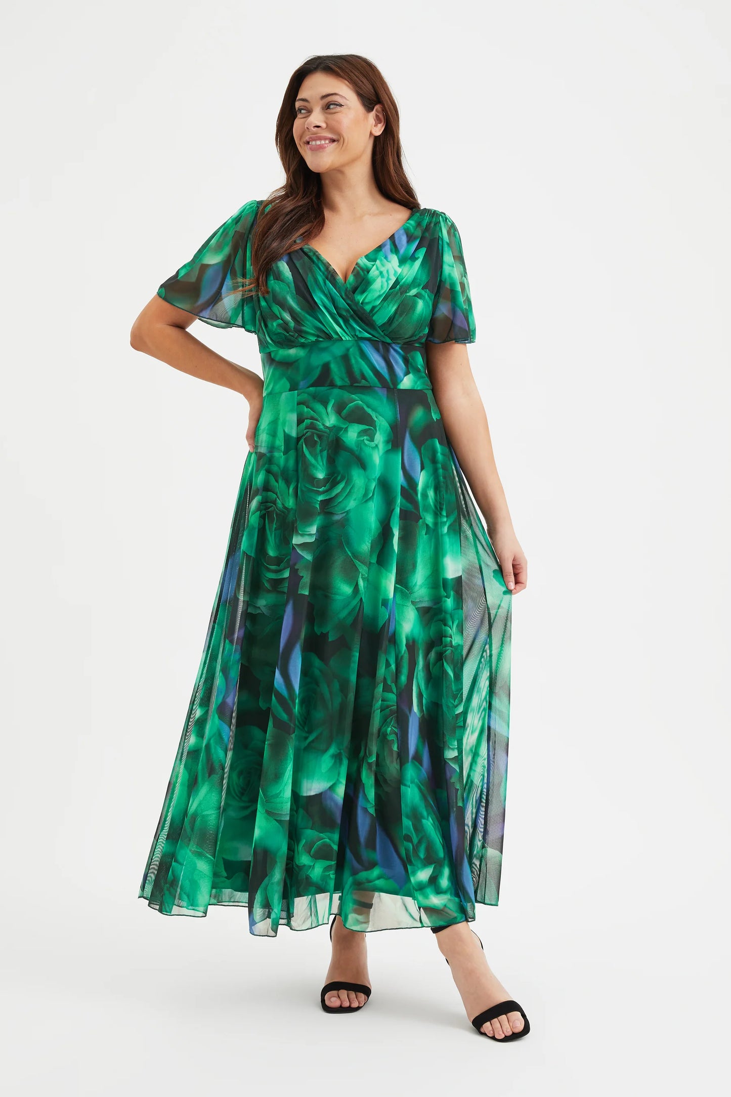 Scarlett & Jo Isabelle Green Rose Maxi Dress
