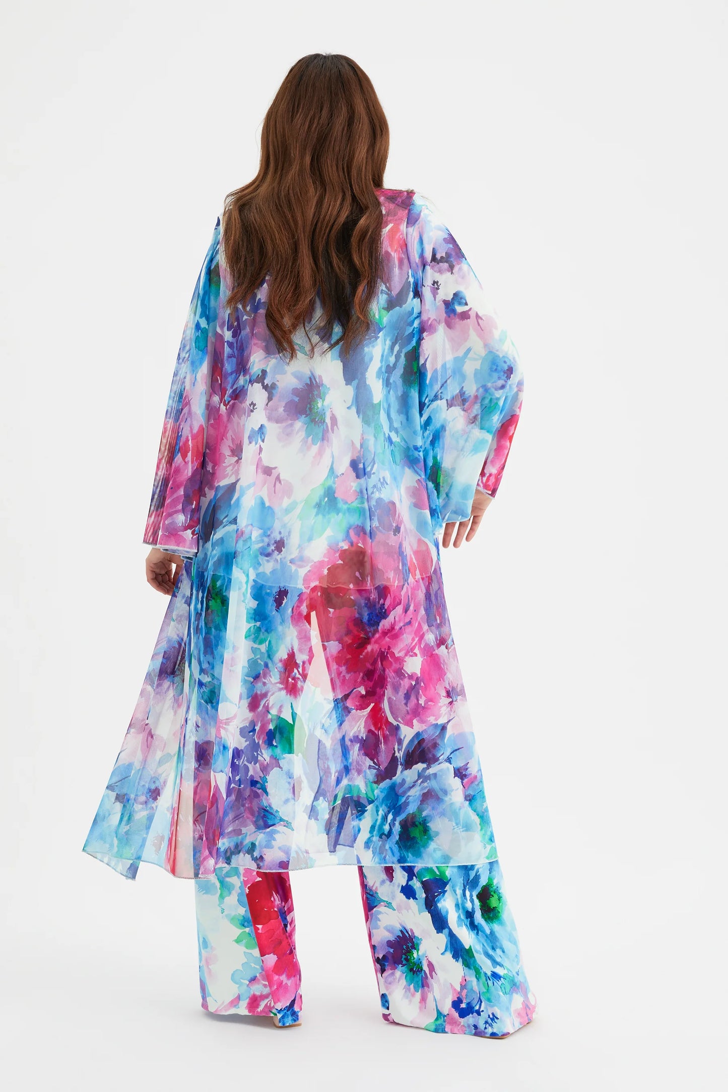 Scarlett & Jo Ivory Pink Blue Waterfall Long Cardigan