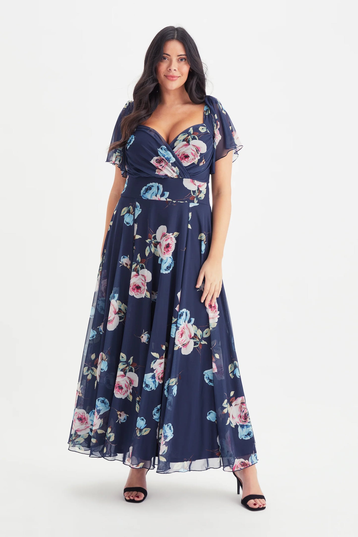 Scarlett & Jo Kemi Blue Pink Rose Maxi Dress