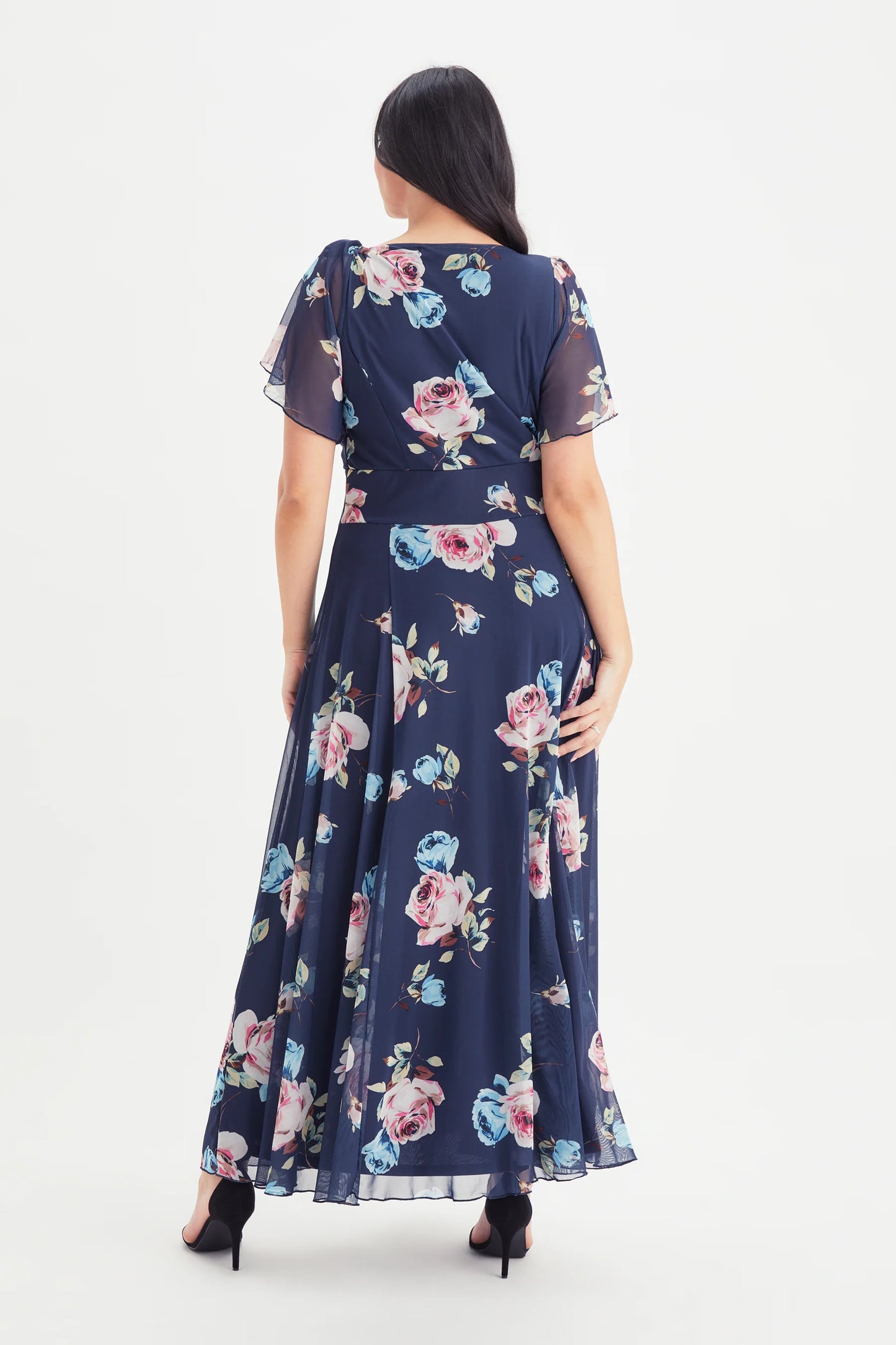 Scarlett & Jo Kemi Blue Pink Rose Maxi Dress