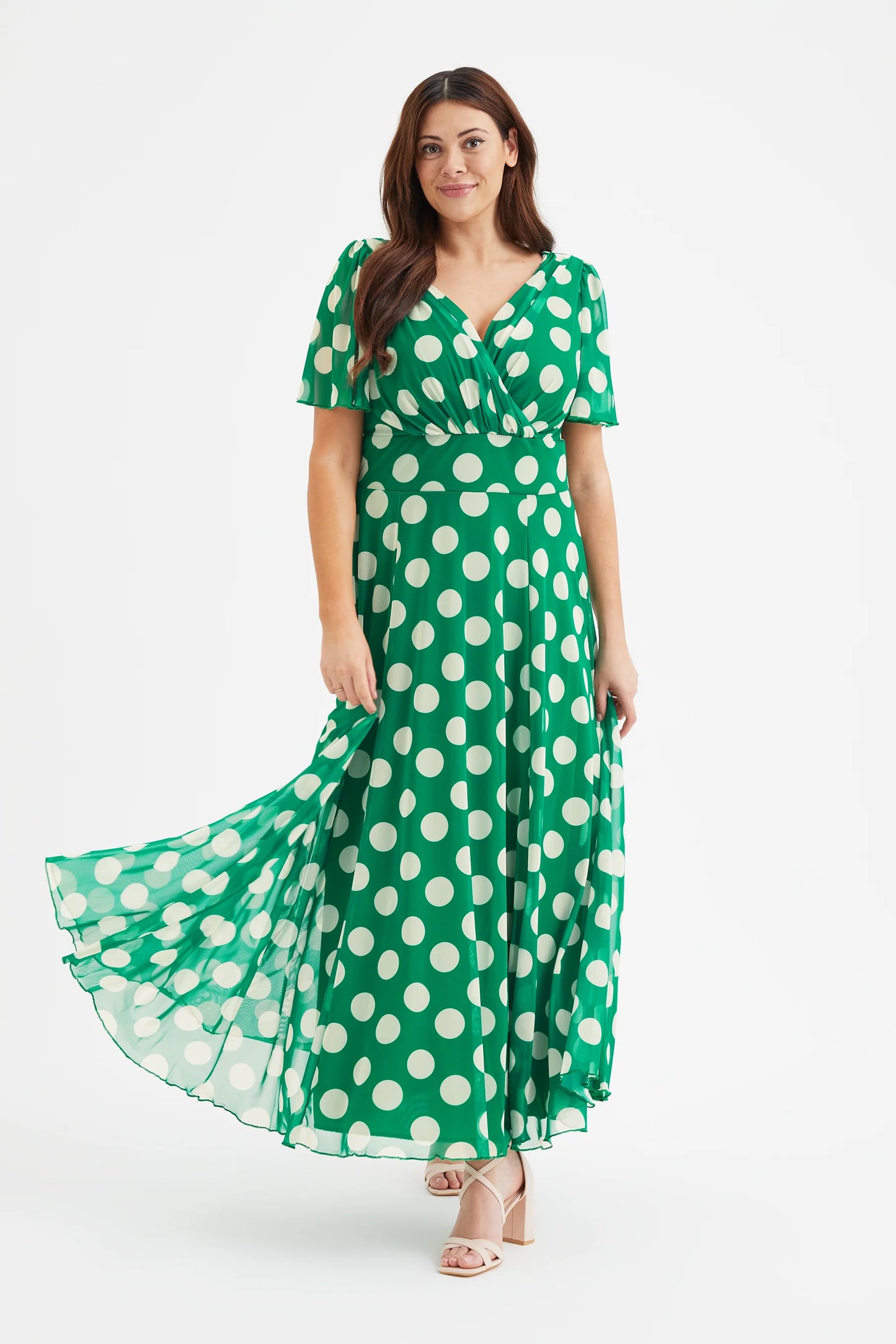 Scarlett & Jo Isabelle Green Cream Lollidot Maxi Dress