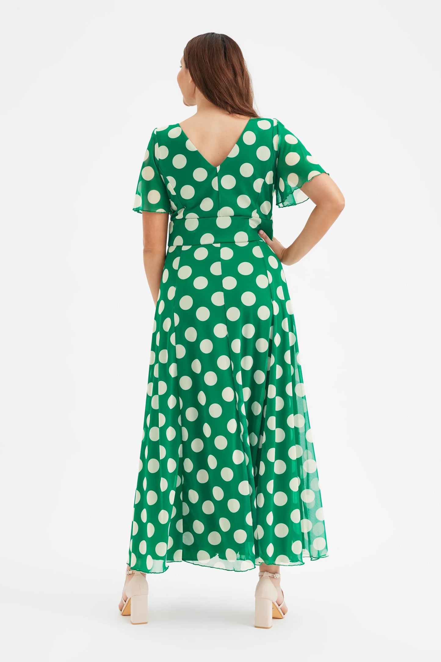 Scarlett & Jo Isabelle Green Cream Lollidot Maxi Dress