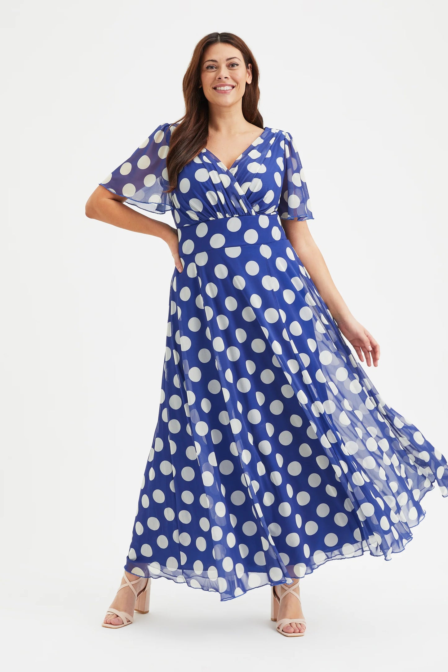 Scarlett & Jo Isabelle Blue Cream Lollidot Maxi Dress