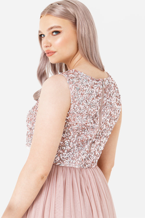 Maya Frosted Pink Embellished Midaxi Dress