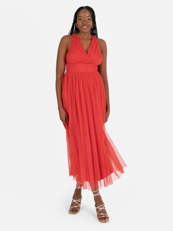 Anaya Red Open Back Midi Dress