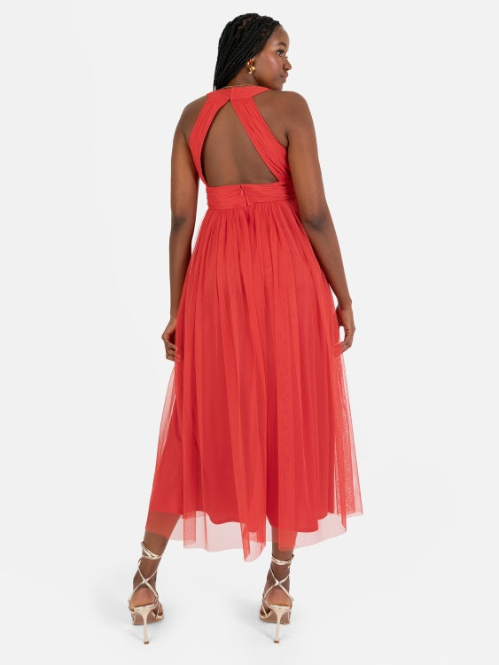 Anaya Red Open Back Midi Dress