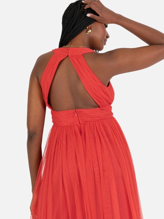 Anaya Red Open Back Midi Dress