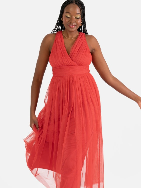 Anaya Red Open Back Midi Dress