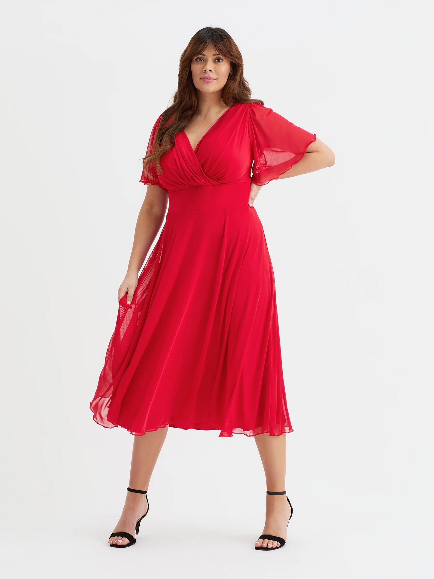 Scarlett & Jo Victoria Solid Red Midi Dress