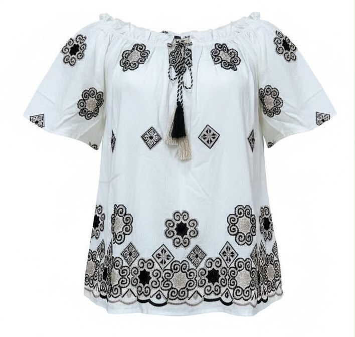 Malissa J Embroidered Top With Ruffle
