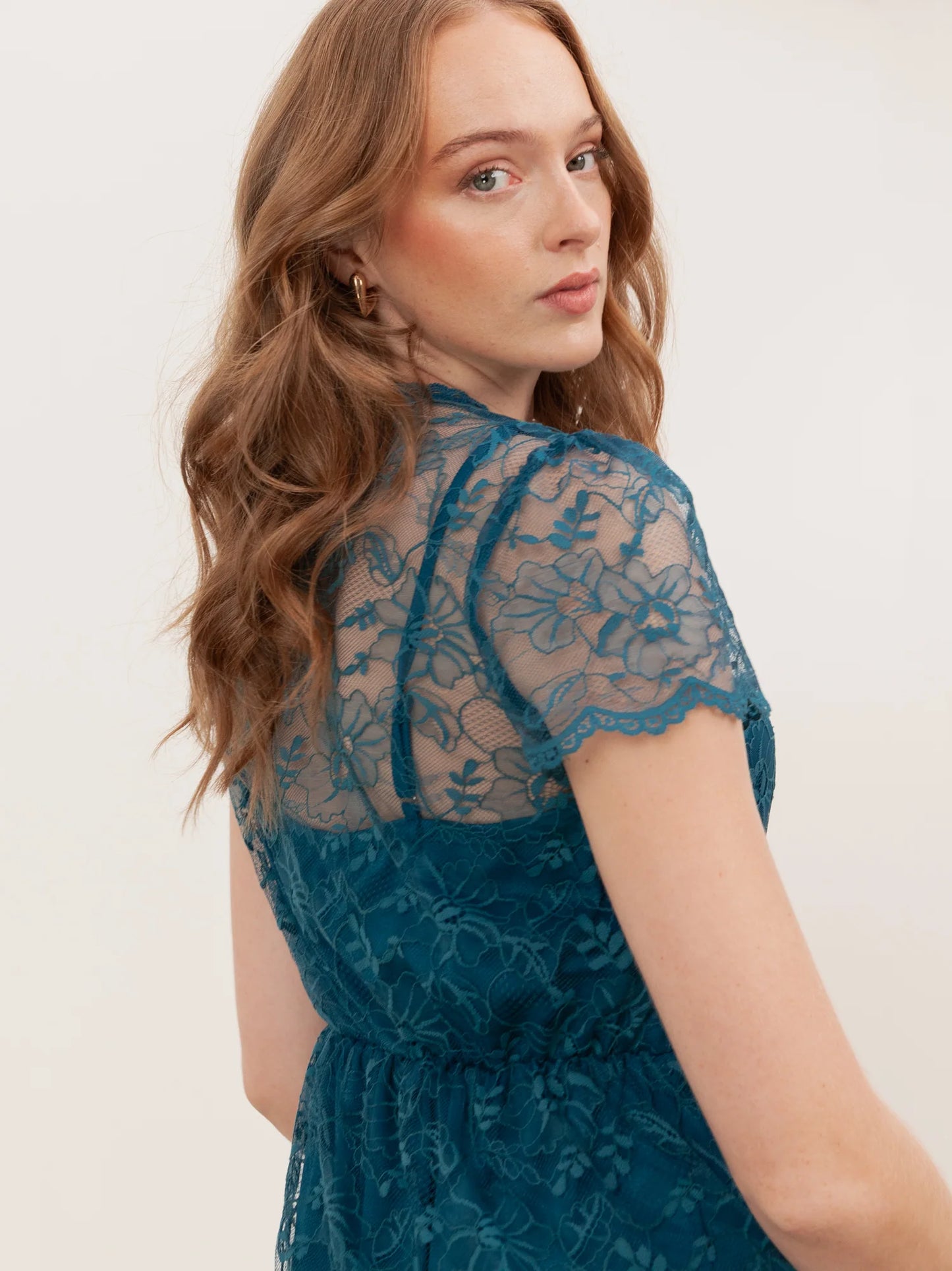 Lovedrobe Teal Floral Lace Mini Dress
