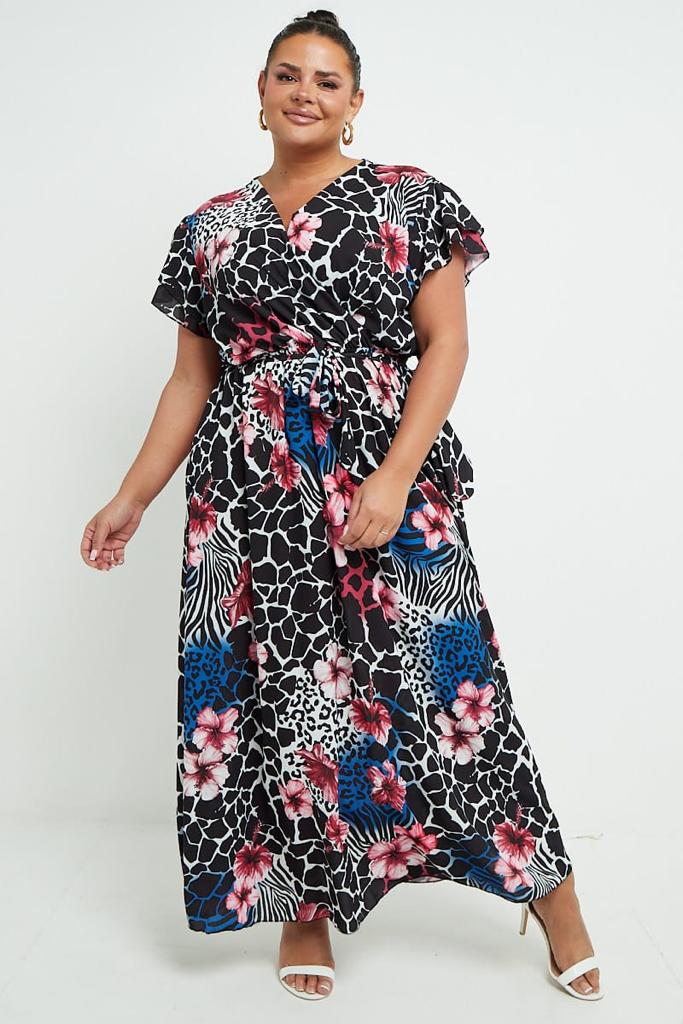 Wrap Maxi Dress With Frill Sleeve
