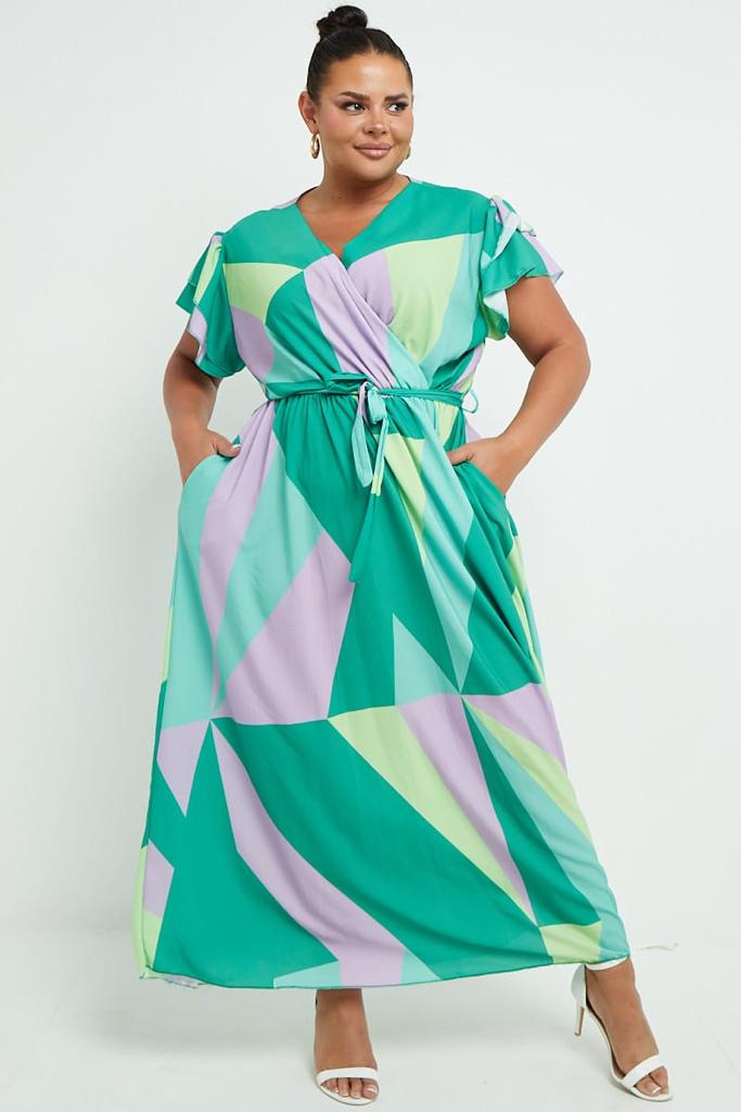 Wrap Maxi Dress With Frill Sleeve