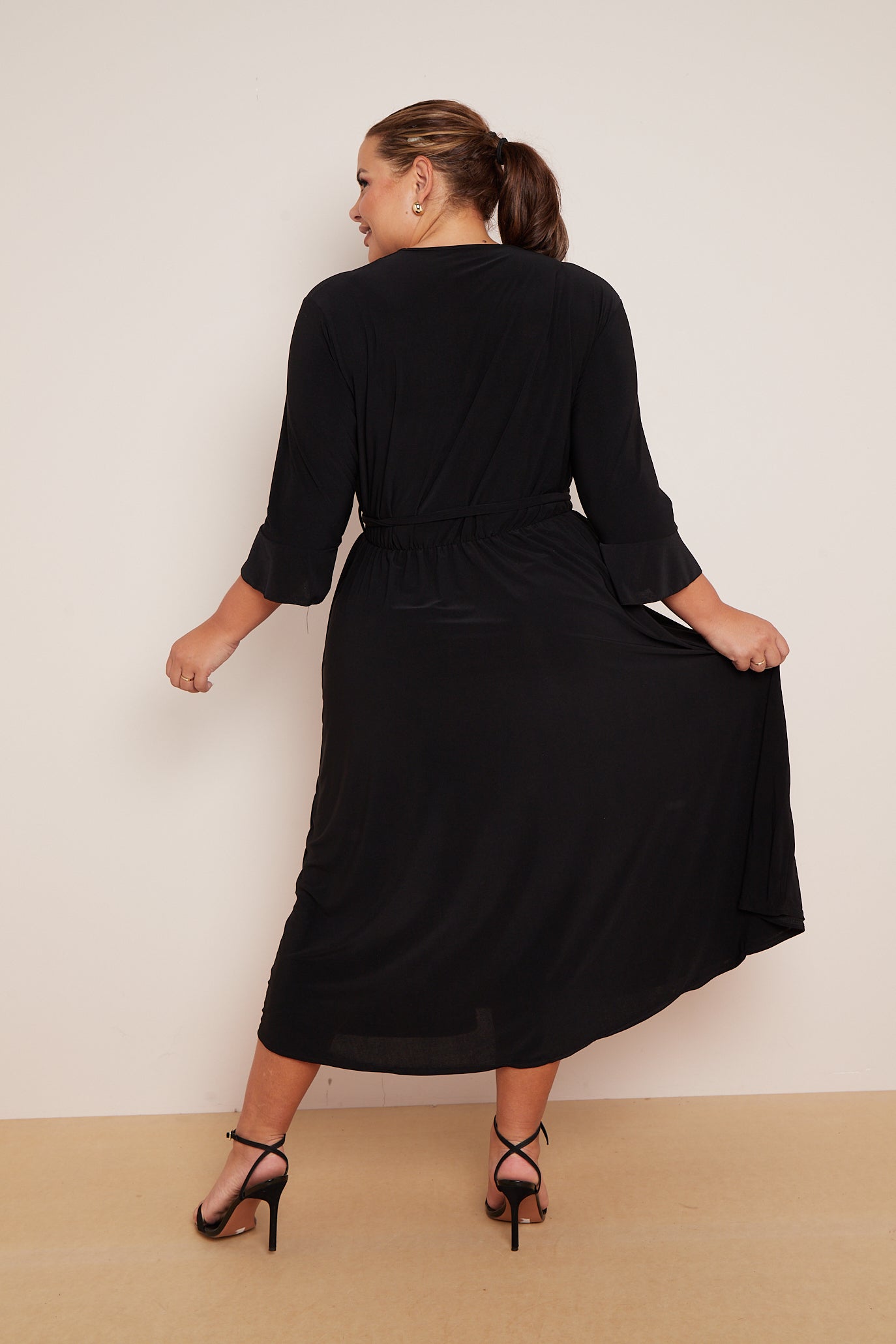 Wrap Dress With 3/4 Length Sleeve And Pockets