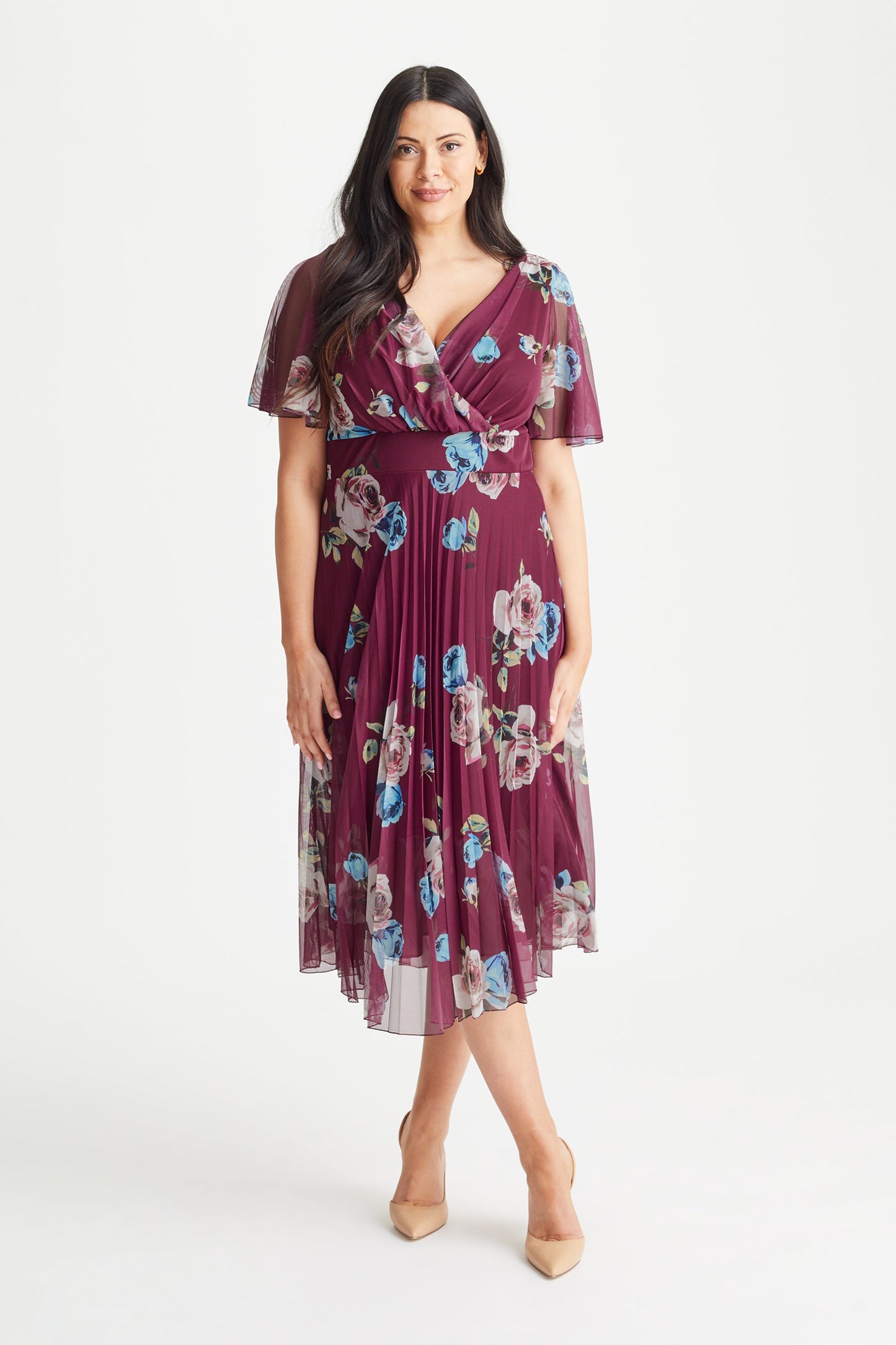 Scarlett & Jo Carole Magenta Rose Pleated Midi Dress