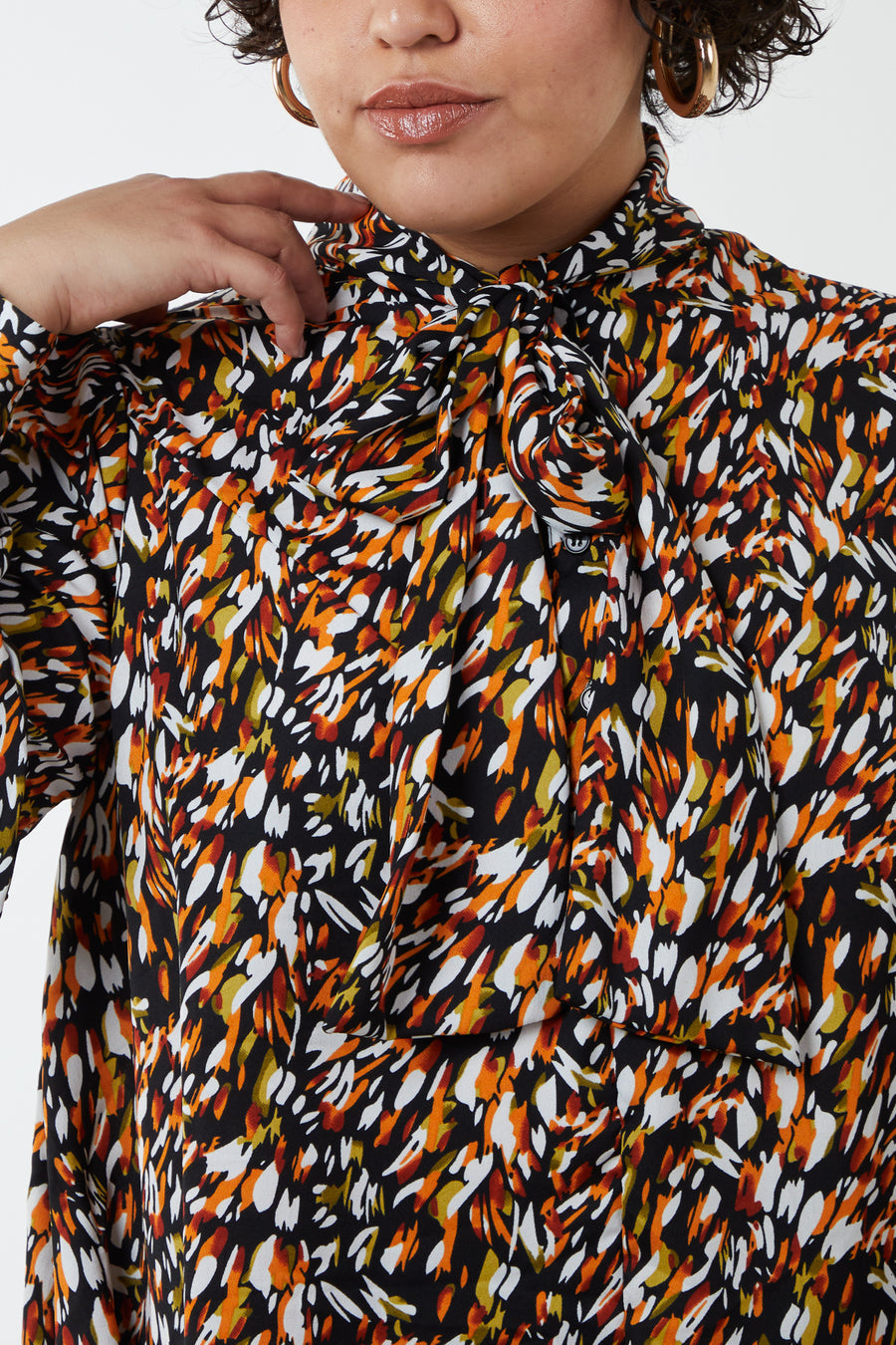Abstract Animal Print Pussybow Blouse