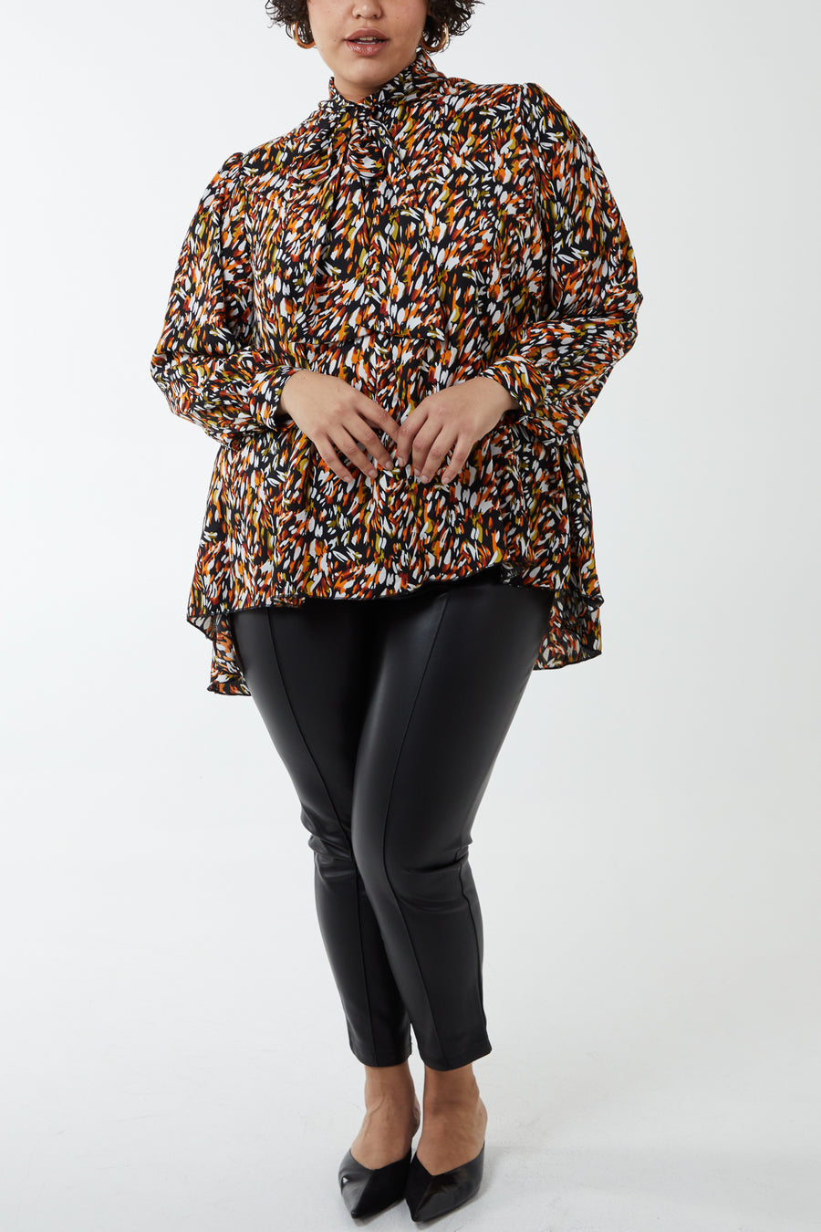 Abstract Animal Print Pussybow Blouse