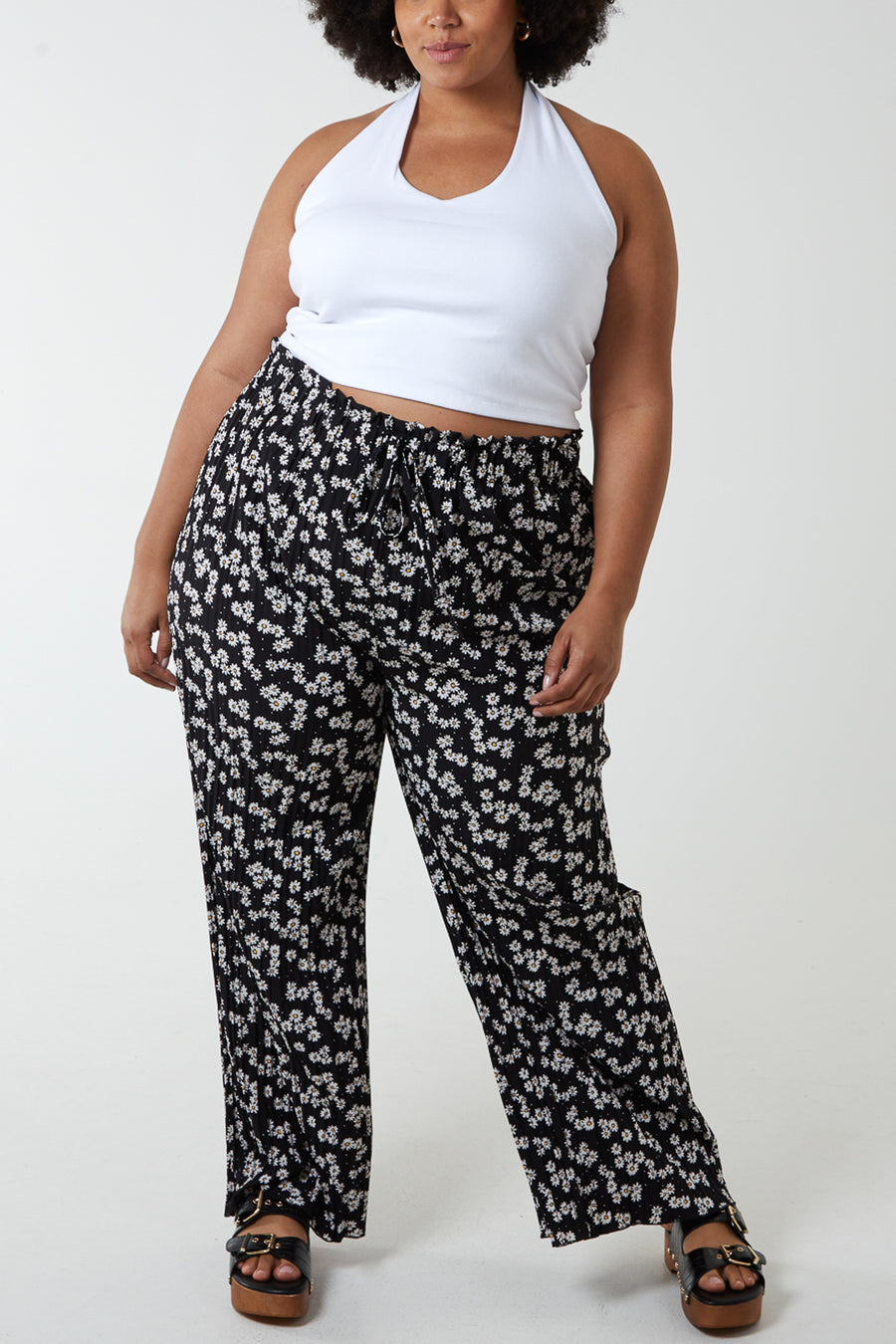 Wide Leg Plisse Daisy Trousers