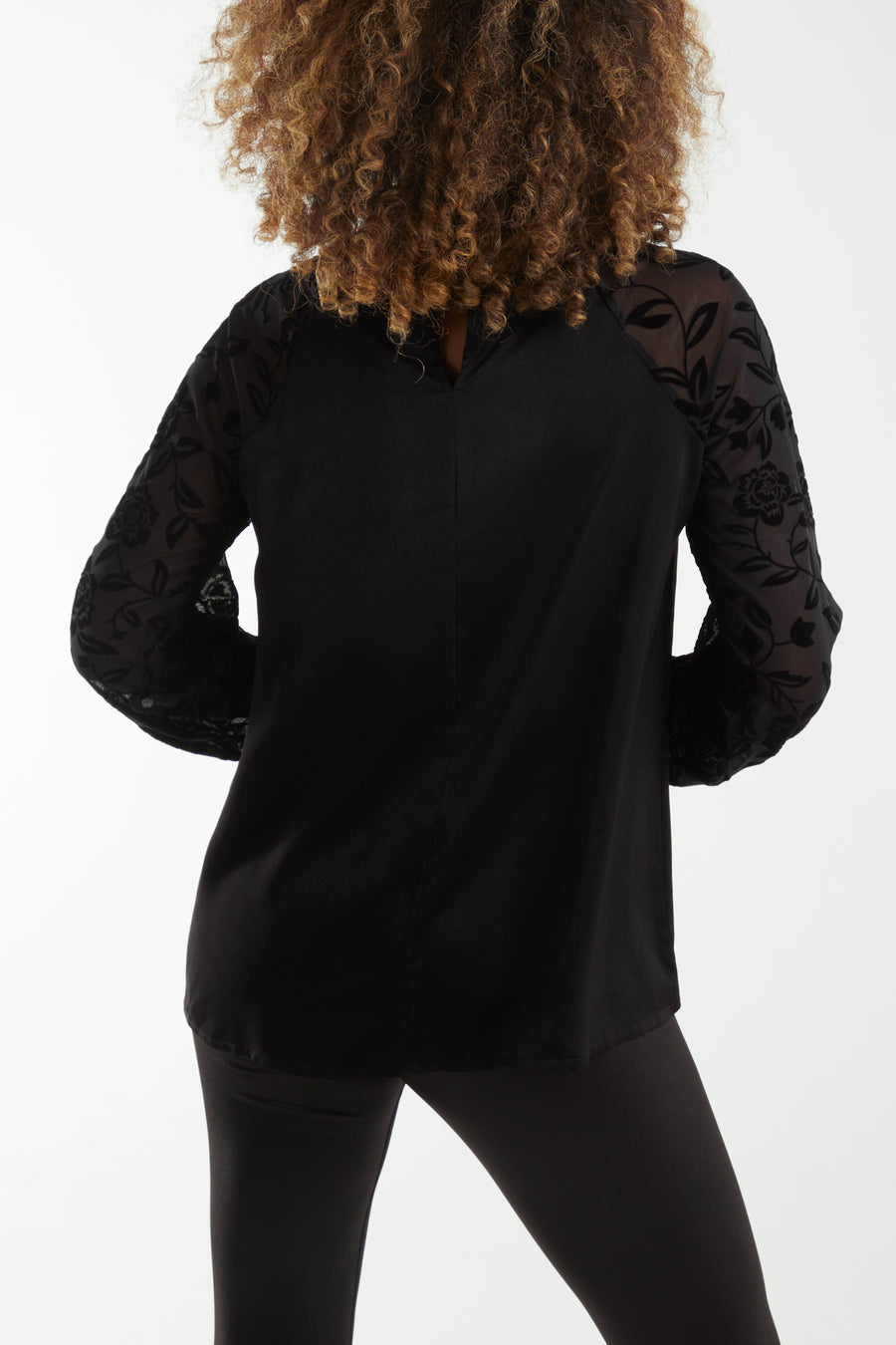 High Neck Flocked Sleeve Top