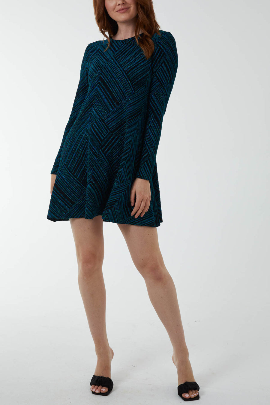 Glittery Striped Shift Mini Dress