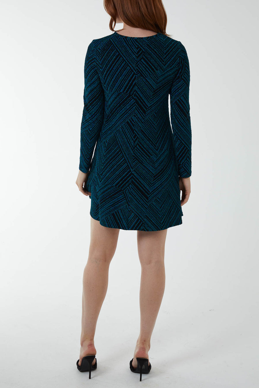 Glittery Striped Shift Mini Dress