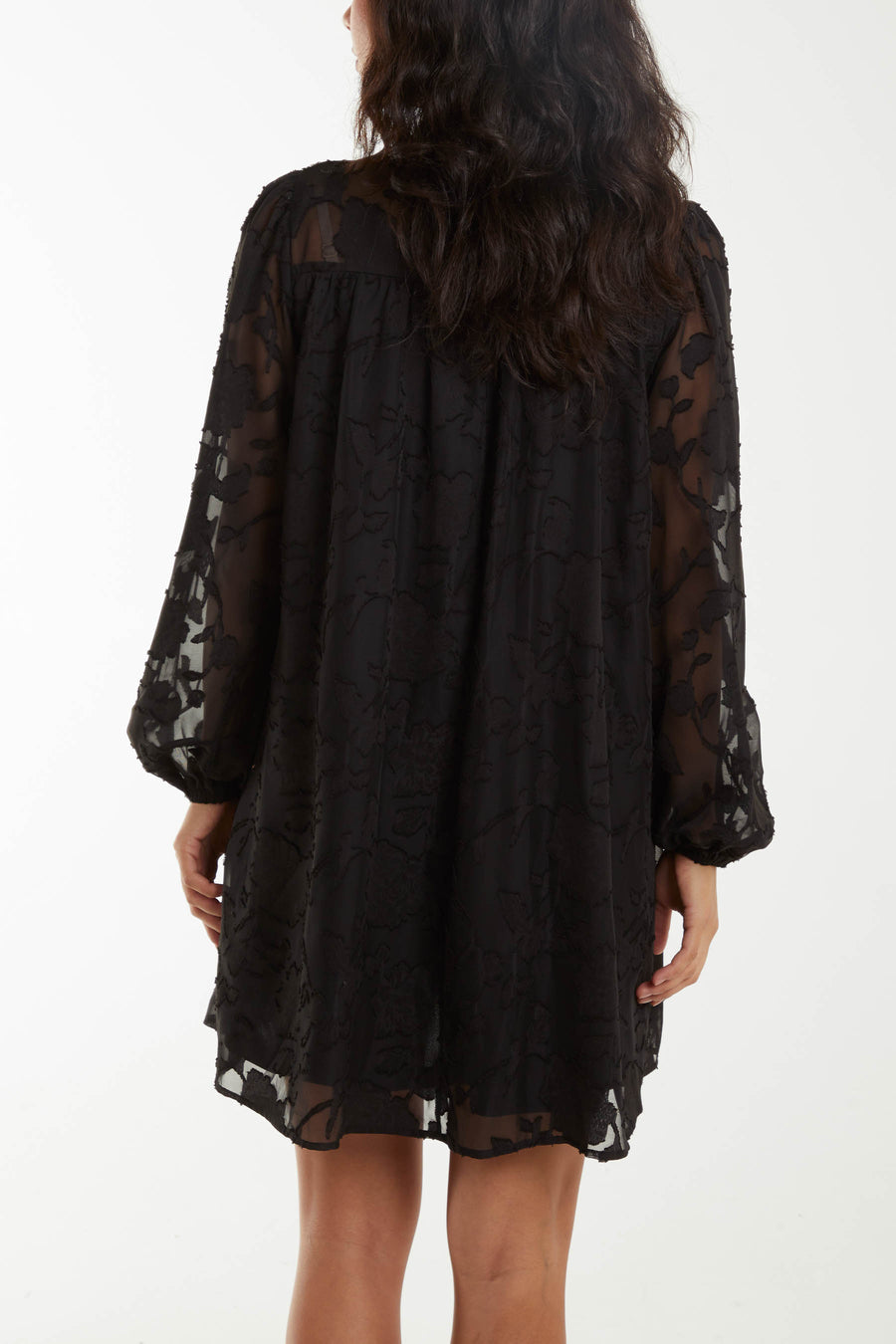 Jacquard Bow Mesh Smock Dress