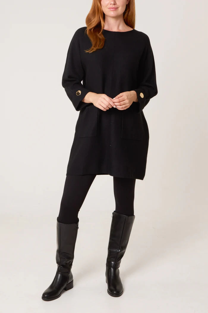 Side Button Roll Neck Knit Jumper