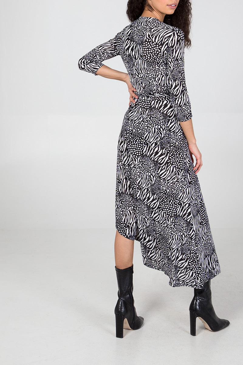 Asymmetric Animal print Wrap Dress
