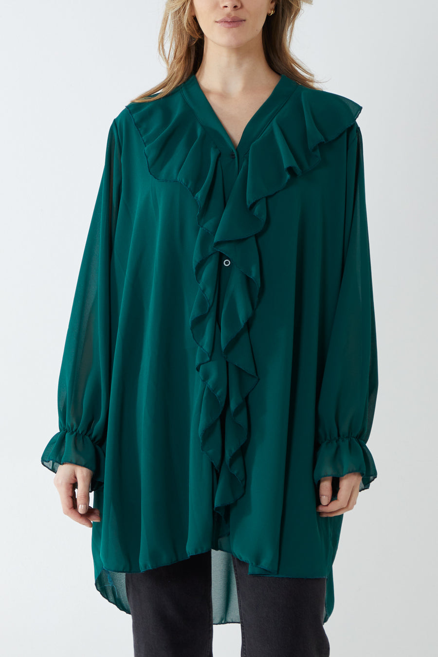 Ruffle Detail High Low Blouse