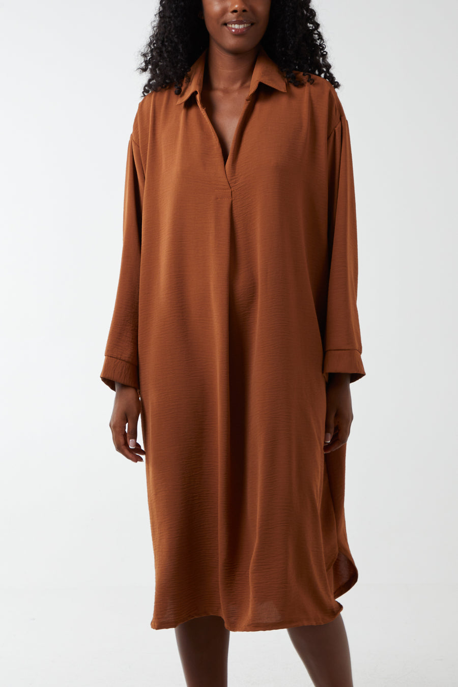V-Neck Collar Shirt Dress