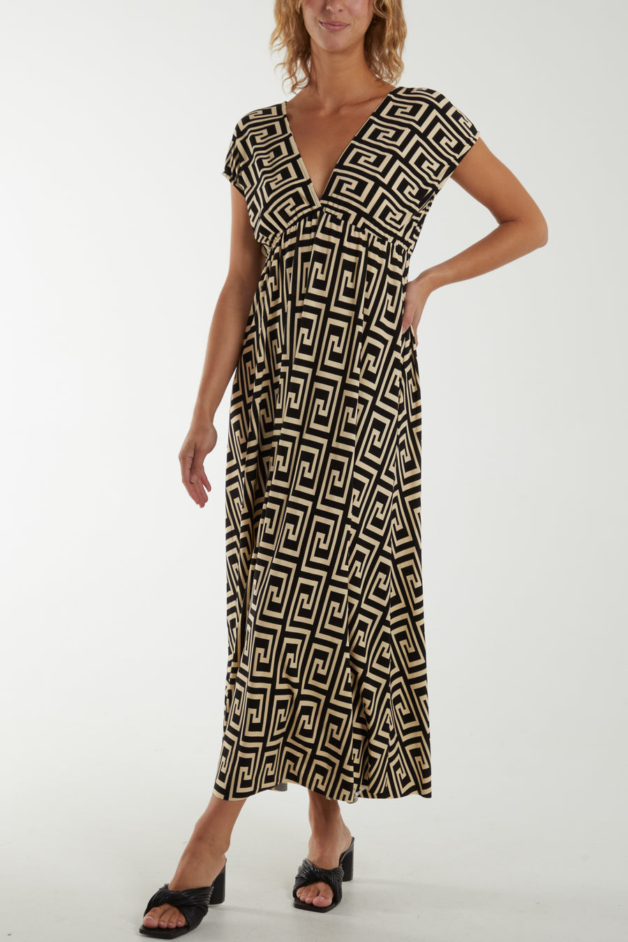 Geometric Double V Maxi Dress