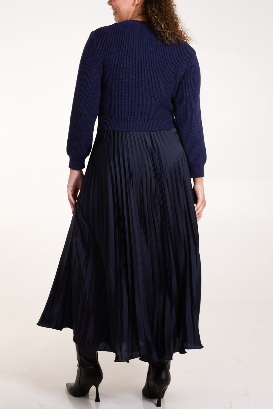 Knitted Top Satin Pleated Dress