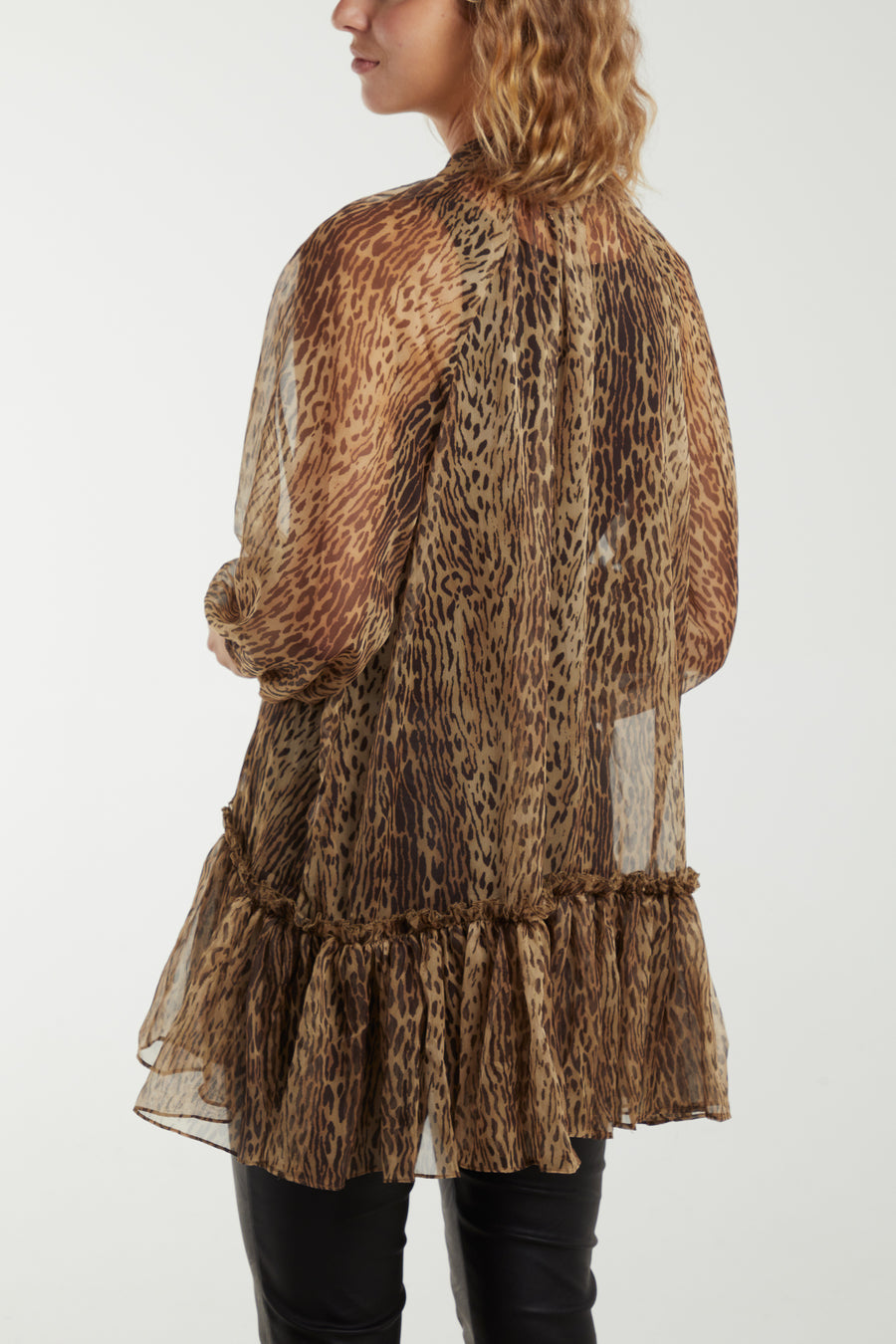 Leopard Print Button Front Pussy Bow Blouse