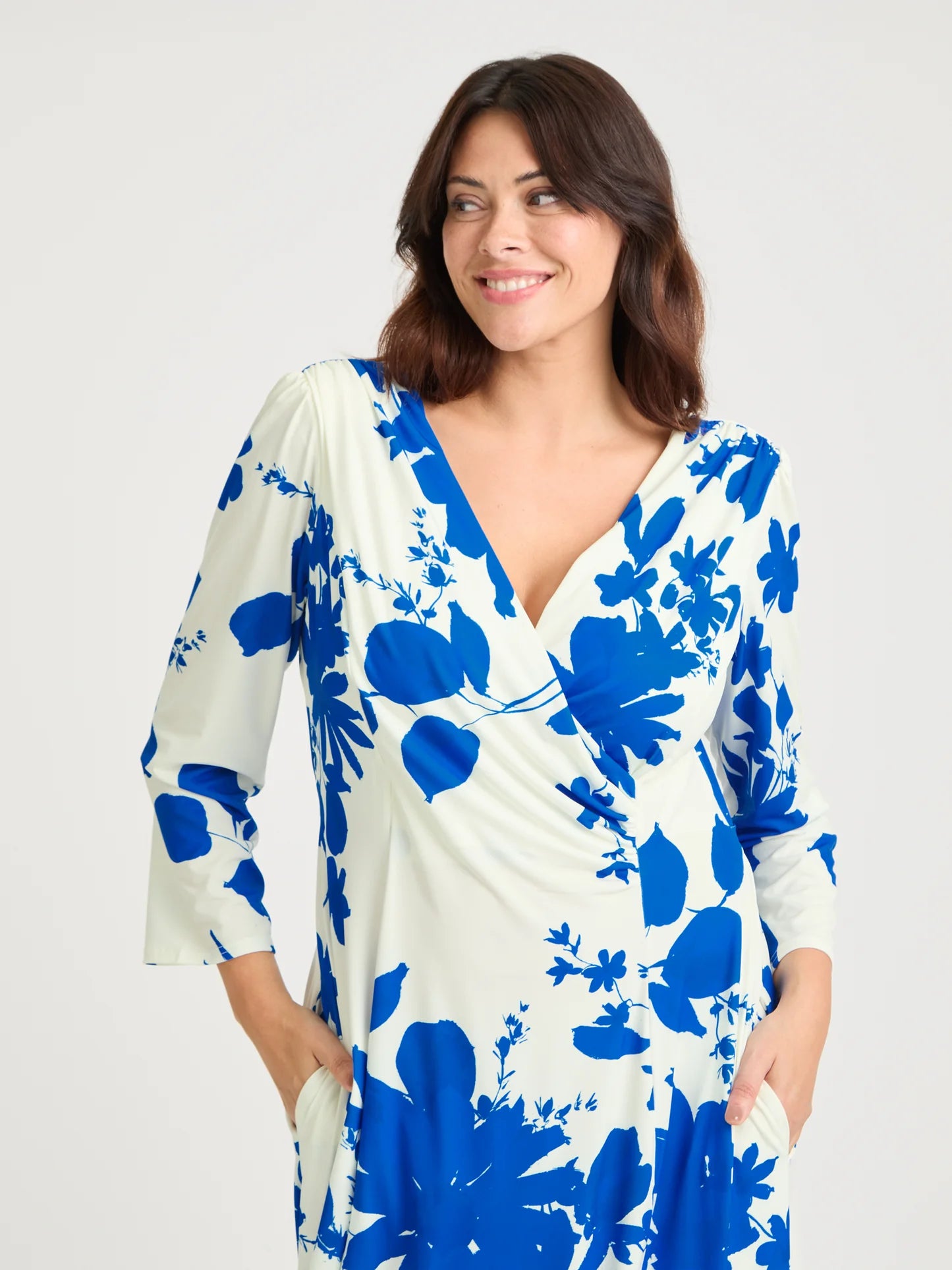 Scarlett & Jo Katie Ivory Blue Wrap Midi Dress