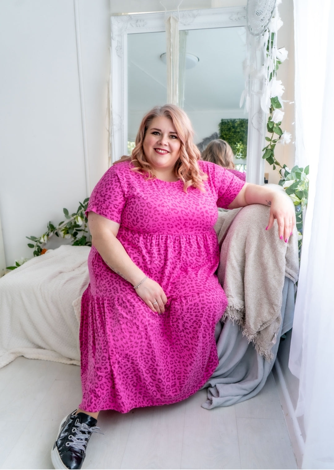Scoop Neck Leopard Print MIdi Tiered Dress