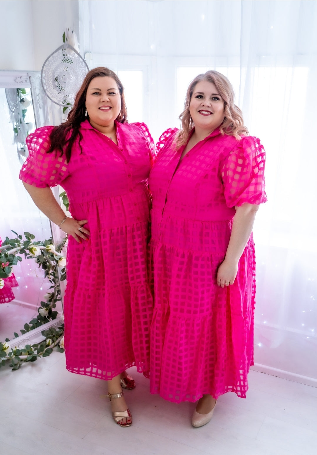 Lovedrobe Pink Chequered Midi Shirt Dress
