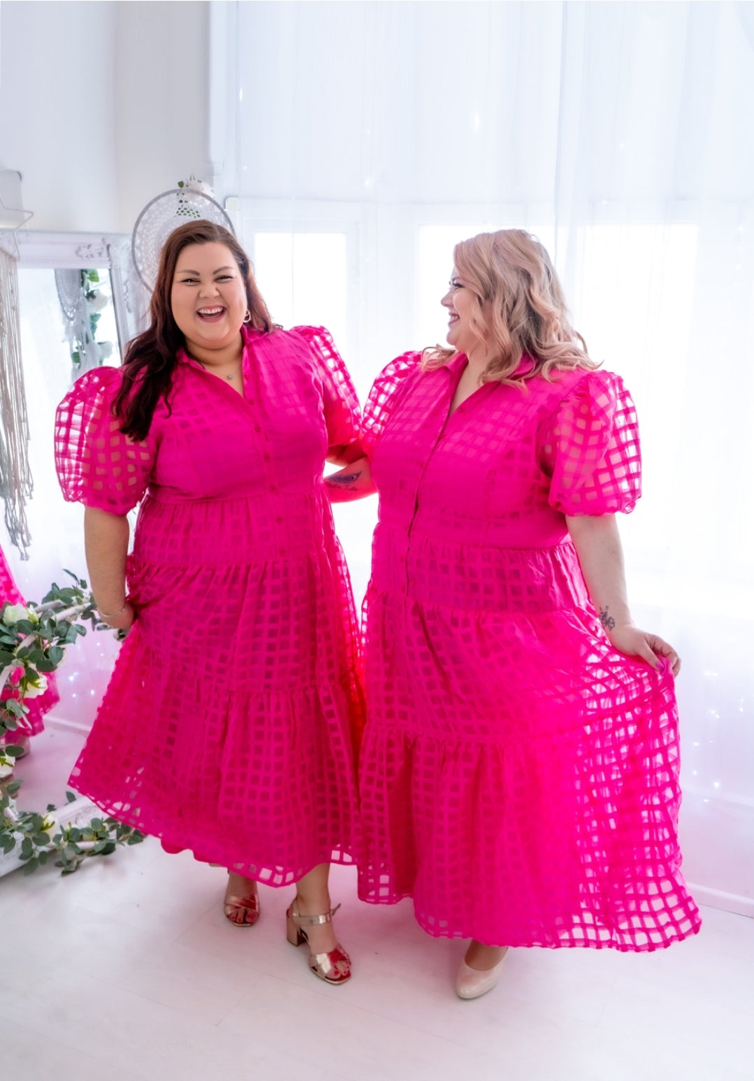 Lovedrobe Pink Chequered Midi Shirt Dress