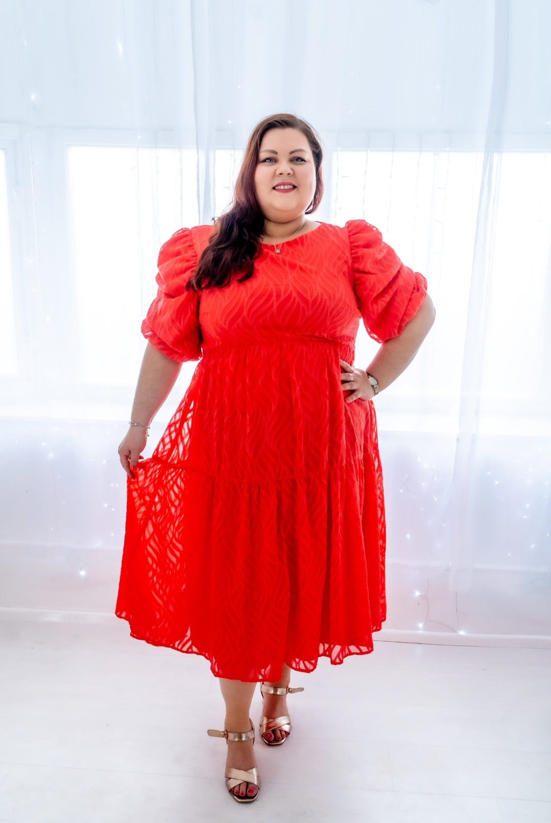 Lovedrobe Textured Midi Dress with Keyhole Back