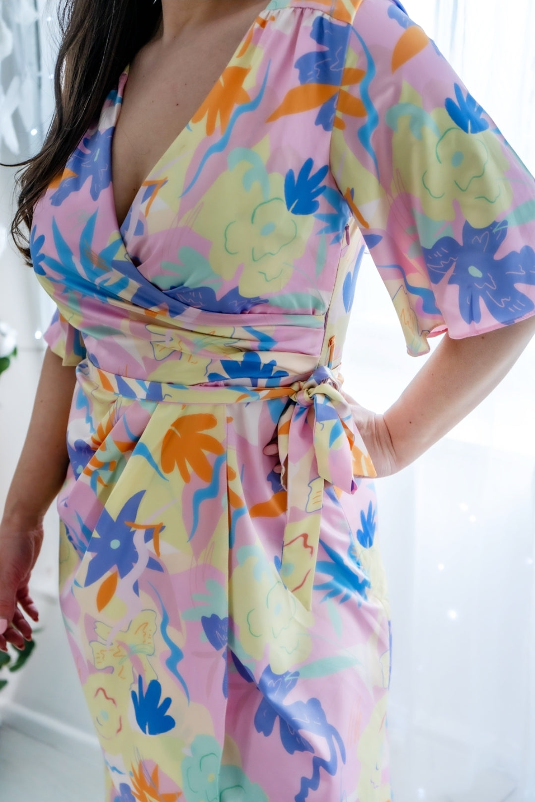 Chi Chi London Wrap Front Leaf Print Midi Dress