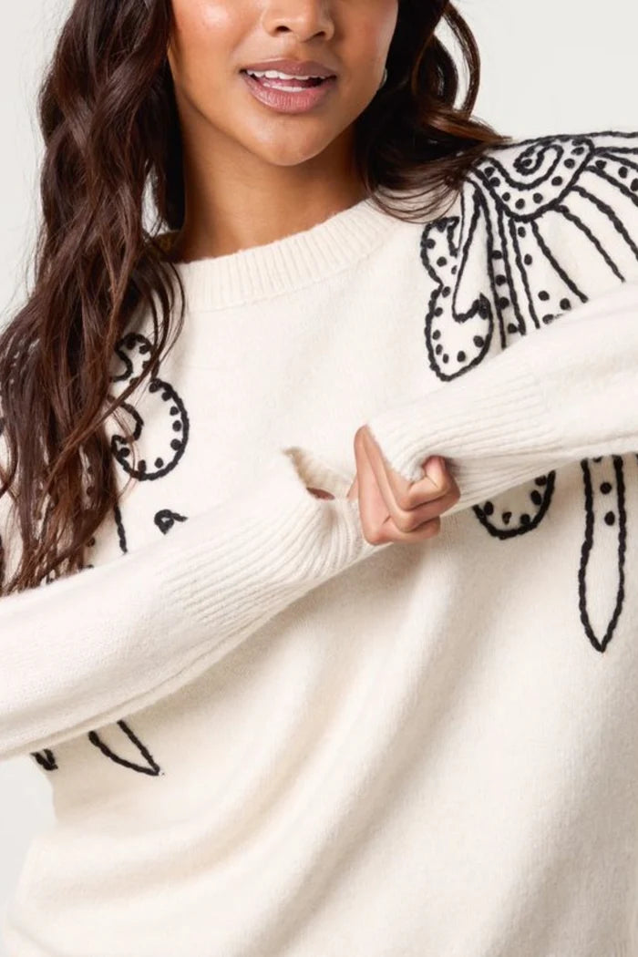 Embroidered Spiral Shoulders Knit Jumper
