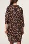 Draped Cowl Neck Leopard Knit Dress