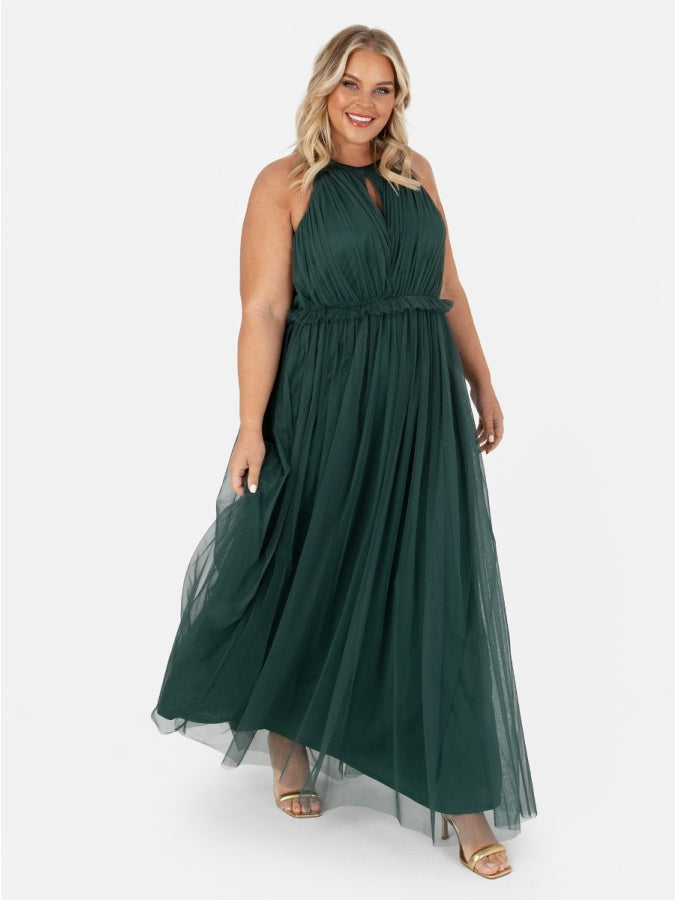 Anaya Emerald Green Keyhole Halter Neck Maxi Dress